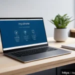 Home 18 온라인 학습 플랫폼 비교 분석 - A modern digital learning platform interface displayed on a sleek laptop screen in a cozy Scandinavi...