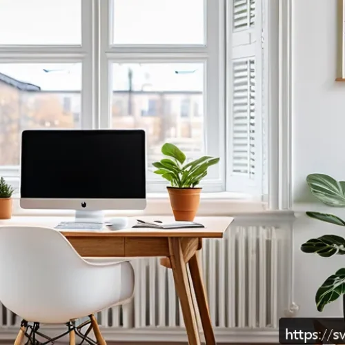 Home 17 온라인 학습의 성과 분석 방법 - A modern Scandinavian home office scene featuring a young adult Swedish student sitting at a sleek w...