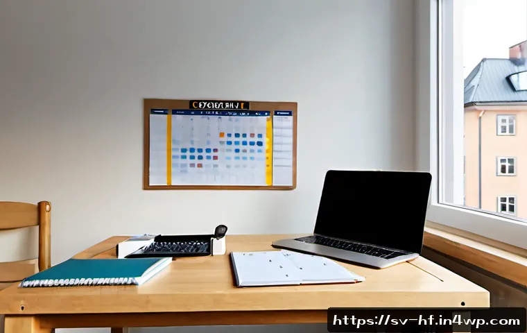 Home 17 비대면 교육에서의 과제 관리 방법 - Photorealistic Scandinavian home workspace for managing remote-learning assignments, organized adult...